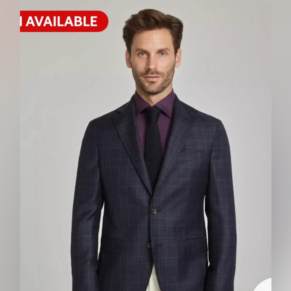 JACK VICTOR Midland Super 130's Wool Navy Plaid Sport Coat Blazer Size 44R